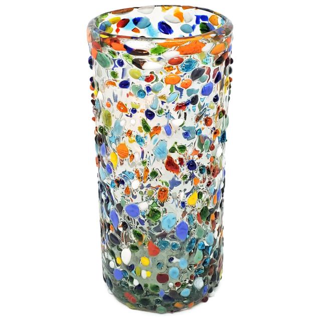 MEXICAN GLASSWARE / Confetti Rocks 20 oz Tall Iced Tea Glasses (set of 6) / Let the spring come into your home with this colorful set of glasses. The multicolor glass rocks decoration makes them a standout in any place.